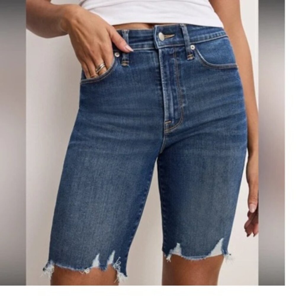 NWT Good American Bermuda Jean Shorts Distressed Raw-Edge, Size 6-12
